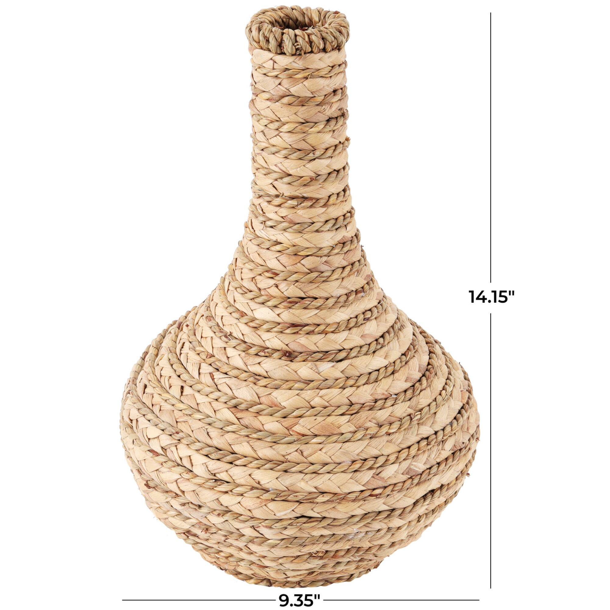 14" Brown Seagrass Handmade Braided Vase